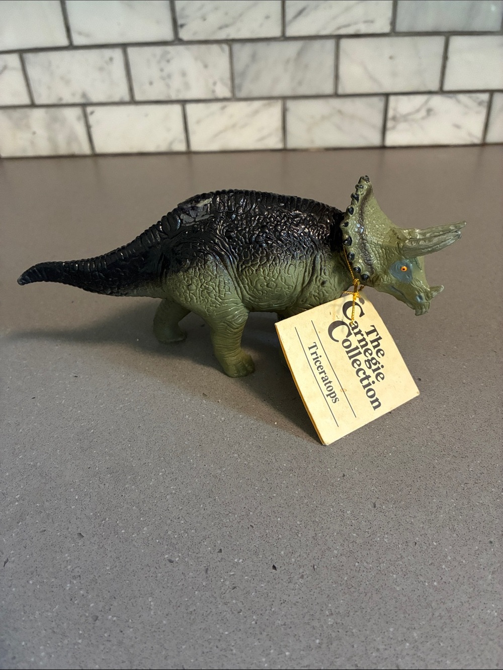 Carnegie Collection Vintage 1988 Triceratops Figure - Olive Green and Black